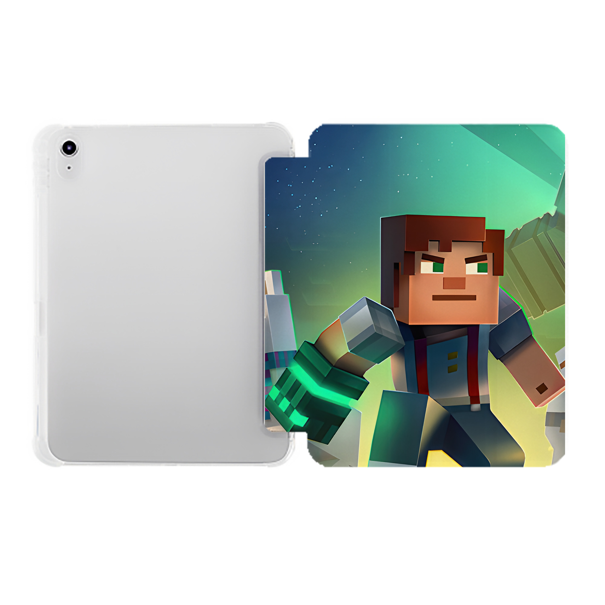 （画像用） マインクラフト ブロックの世界 Minecraft MC Block world IPad ケース ペン収納付き 三つ折りスタンド PUレザー×シリコン 対応機種9.5/10.5/10.9インチ